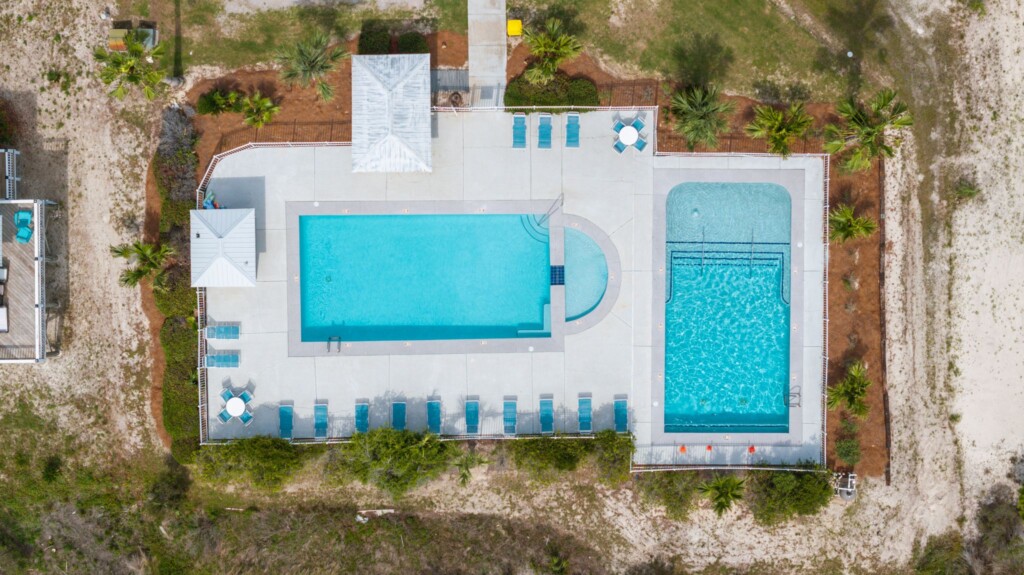 Ariel of Outdoor Community Swimming Pools